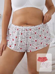 Betty Boop x SHEIN 2pcs/Pack Cute Heart Print Comfortable Plus Size Casual Panties,Red & White - Red and White - View 1