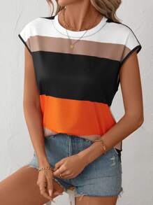 EMERY ROSE Women's Colorblock Striped Knit Casual T-Shirt, Spring/Summer - Multicolor - View 6