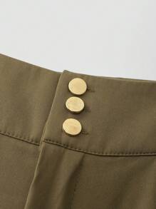 SHEIN Clasi Women Casual Versatile Solid Color Straight Leg Pants - Khaki - View 3