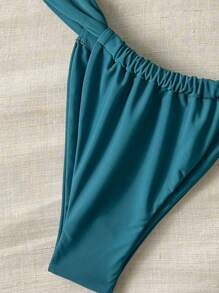 Swim Chiccia Springbreak Women Solid Bandeau Metal Decor And Thong Bikini Swimwear Set, Sexy Summer Beachwear