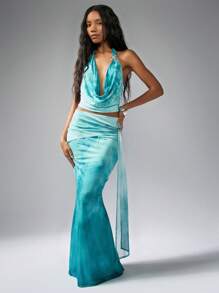 MISSGUIDED Chân váy Maxi xếp nếp có chi tiết buộc bên hông hiệu ứng ombre mặc đi nghỉ ở bãi biển trang trọng cho buổi tiệc tối mùa hè váy dài bồng bềnh - Nhiều màu - Xem 3