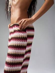 MISSGUIDED Pantalones de playa de ganchillo con diseño de zigzag, pantalones anchos de estilo bohemio y festival, ropa de resort, vacaciones de verano, loungewear, estilo retro