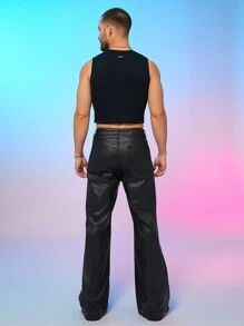 FeverCity Men's Star Pattern Sleeveless Cropped Tank Top - Black - View 4