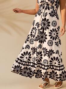 SHEIN Clasi Plus Size Plant Printed Maxi Slip Dress - Multicolor - View 5