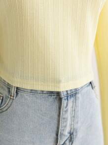 Soleia Áo thun dệt kim họa tiết 2 trong 1 cổ ren chắp vá tay dài màu hồng cho kỳ nghỉ của phụ nữ, thời trang - Màu vàng - Xem 6