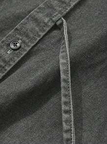 DAZY Einfarbige Spitze-up Loose Umlegekragen Langarm Lässig Sommer Jeans Bluse für Frauen, Herbstkleidung, Denim Jacke - Grau - Übersicht 3