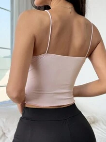 SHEIN EZwear 女士撞色修身短款吊带背心 - 粉色 - 查看 2