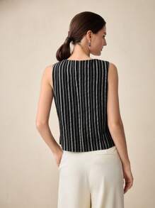 BizChic 女士黑白条纹系带吊带背心，适合通勤和夏季音乐节 - 黑與白 - 查看 4