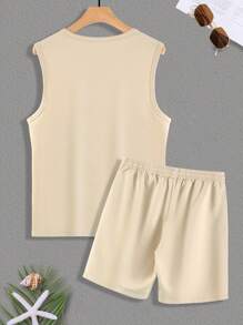 Manfinity RSRT 2 Stücke/Set Herren Lässig Tanktop und Shorts, minimalistisch stilvolle Alltagskleidung, Sommeroutfits für Männer, Herren Zweiteiler