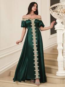 SHEIN Najma Women's Simple Fashion Casual Everyday Arabic Style Dress - Green - View 4