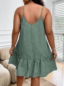 EMERY ROSE 大码夏季条纹吊带连衣裙 - 綠色 - 查看 2