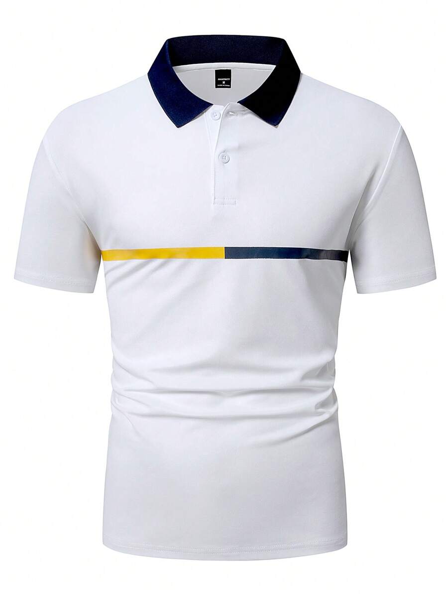 Manfinity Mode Men's Casual Polo Shirt, Stylish & Minimalist For Daily Wear, Polo Shirts For Men Collar - White - View 1