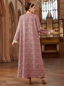 Al Najma Women Arab Robe Dress Set With Contrasting Woven Tape Long Sleeve,Modest - Multicolor - View 7