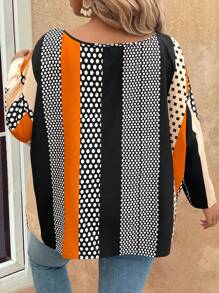 SHEIN LUNE Blusa de mujer de talla grande con estampado de rayas y lunares de colores, atuendo de rave, vestimenta occidental para mujer, bohemio, hippie, atuendo de vaquera, bohemio, festival, viejo dinero, atuendo de concierto para mujer, atuendo de rave, atuendo de primavera y verano bohemio de viejo dinero