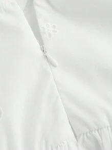 SHEIN MOD Vestido blanco con manga abullonada, volantes y bordado en la cintura - Blanco - Ver 7