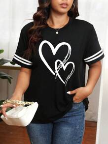 Plus Size Round Neck Short Sleeve T-Shirt With Letter Print, Graphic Tee, Women Summer Top