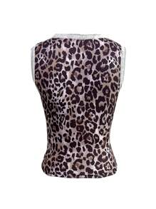 INAWLY Áo ba lỗ ren họa tiết da báo thời trang mùa hè cho nữ Áo thun nữ - Nhiều màu - Xem 2