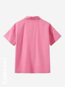 SHEIN Oversized Pocket Design Button Up Blouse For Tween Girls, Suitable For Outdoor Activities, Hiking, Casual Wear - Multicolor - View 2