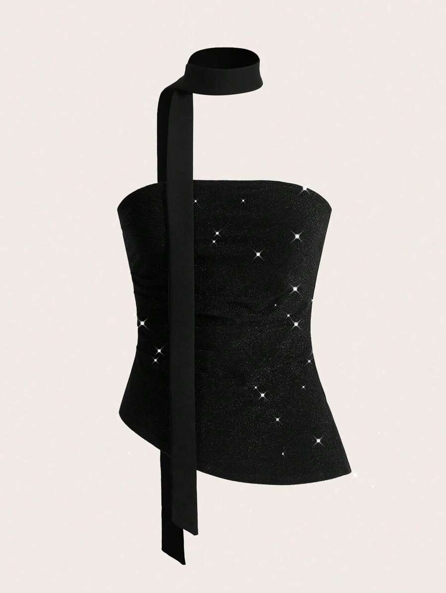 SHEIN Essnce Top casual ajustado y sencillo de unicolor tipo bandeau para uso diario de mujeres