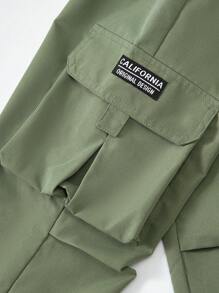 Young Boy Plain Casual Simple Everyday Pants - Army Green - View 6
