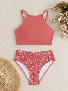 Tween Girl Random Print Tankini Swimwear - Multicolor - View 1