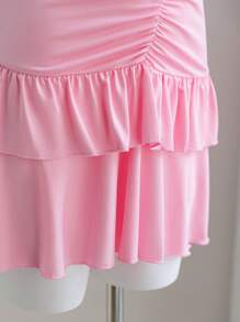 Váy mini màu hồng cho bé gái tuổi teen kèm quần short, bộ áo ba lỗ dệt kim dây nơ, phong cách ngọt ngào & Y2K - Hồng - Xem 4