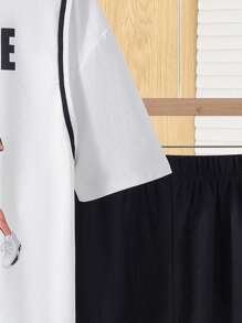 SHEIN 2pcs/Set Teen Boys Casual Short Sleeve T-Shirt & Shorts Set, Street Punk Rock Preppy Style Suitable For Everyday, Party, Music Festival, Spring & Summer, Sports - Multicolor - View 4