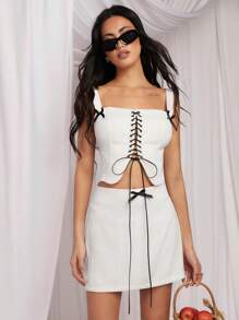COSMINA 2 Stücke Damen elegantes Urlaubs-Denim-Set in Weiß - Weiss - Übersicht 1