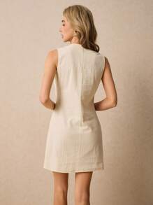 Poéselle Chic Button Down Scalloped Edge A-Line Apricot Mini Dress - Perfect For Casual Outings, Summer Parties And Easy Everyday Style,Yellow Women Dresses ,Business Casual Woman - Apricot - View 3