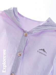 SHEIN Camisa com capuz e estampa de montanha para meninas adolescentes, manga comprida, abotoamento simples - Roxa - Ver 8