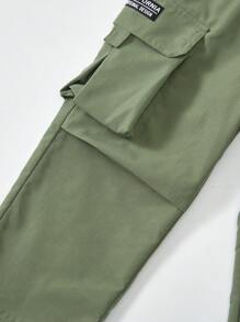 Young Boy Plain Casual Simple Everyday Pants - Army Green - View 4