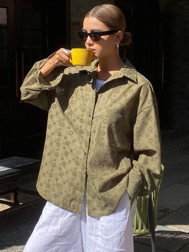 Women's Solid Color Textured Loose Fit Long Sleeve Shirt,Fall Clothes