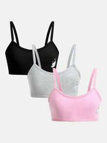 3pcs Cute Cat Print Camisole Undershirts For Big Girls - Multicolor - View 1