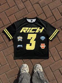 Manfinity Campus Court 男士圆领字母印花休闲短袖 T 恤