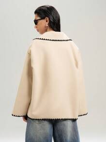 LYSMO Women Casual Contrast Binding Double-Breasted Woolen Coat, Autumn/Winter