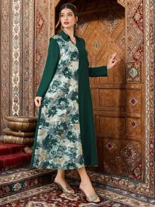 Al Najma 斋月拼布华丽提花长款阿拉伯连衣裙 女士优雅提花拼布阿拉伯连衣裙