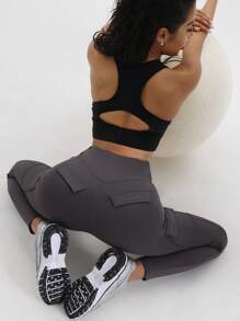 SHEIN Solid Color Casual Sports Leggings, Minimalist & Fashionable For Everyday Wear - Dark Grey - View 5