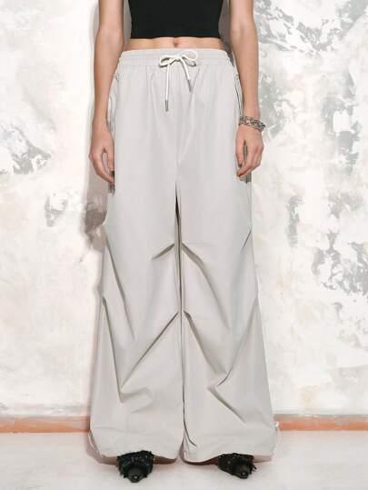 SHEIN LUNE Kvinnors Loose Fit Wide Leg Dragsko Cargo Byxor, Casual långbyxor