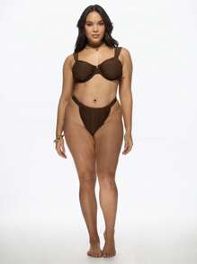 MISSGUIDED PLUS Plus Size Ruched Underwire Bikini Set Two Piece Swimsuit High Rise Bottom Supportive Swimwear Beach Vacation Summer Resort Wear XXL-6XL - Brown - View 4