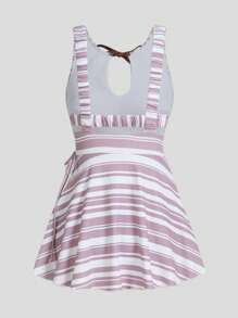 Swim Mod Women's Retro Striped Backless Swim Dress, For Summer Beach Vacation - Multicolor - View 2