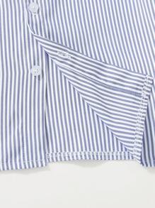 2 件年轻男孩绅士服装：条纹蓝色刺绣马匹 Polo 衫和西装短裤（配腰带），时尚休闲日常穿着，适合上学、旅行、生日派对、婚礼、戒指持有人、花童 - 藍色 - 查看 4