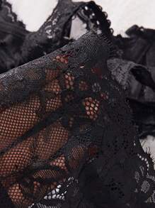 2 件套女士蝴蝶结装饰性感钢圈文胸套装，坏蛋造型 - 黑色 - 查看 4