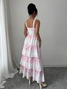 Elenzga 女士花卉印花分层荷叶边下摆无袖连衣裙