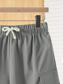 SHEIN Pantalones cortos de carga utilitarios informales de gris para adolescentes, atuendos de uso diario de estilo deportivo, callejero, punk rock y preppy, aptos para primavera/verano