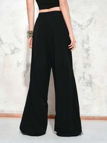 Chiquease Women's Solid Color Drawstring Waist Flap Pocket Loose Casual Cargo Pants For 25 Spring&Summer Fall Cloth For Women - Black - View 2