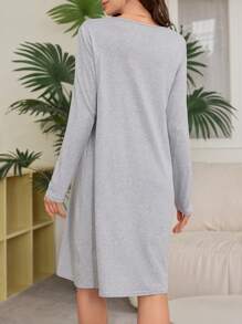 Cute Bear Line Print Breastfeeding Design Maternity Long Sleeve Nightgown - Light Grey - View 2