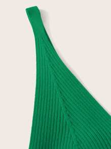 Franclia Women's Solid Minimalist Fitted Ribbed Casual Knit Top - Green - View 5