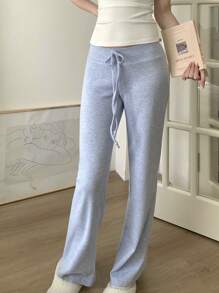 SHEIN EZwear 女士保暖内衬舒适居家长裤，蓝色，适合秋冬季 - 淺藍色 - 查看 5