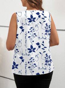 SHEIN Clasi Plus Size V-Neck Sleeveless Printed Casual Shirt For Vacation