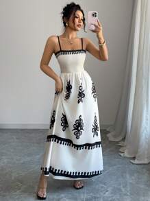 Elenzga Rochie imprimată fără mâneci pentru femei - Caisă - Vizualizare 6